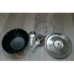 Fondueset Gourmetstel, brander, houder, onderbord, pan