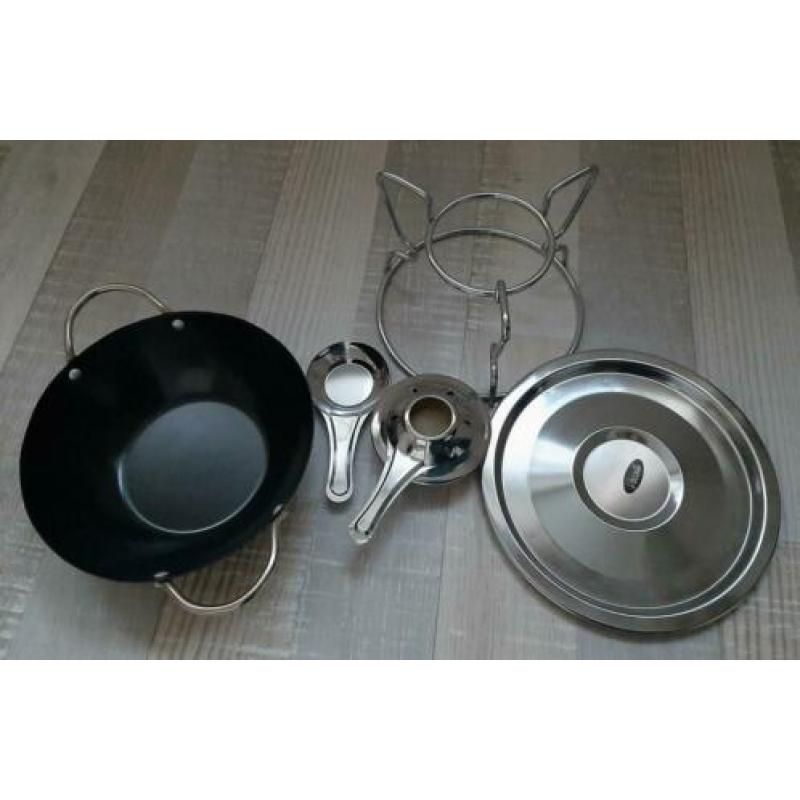 Fondueset Gourmetstel, brander, houder, onderbord, pan