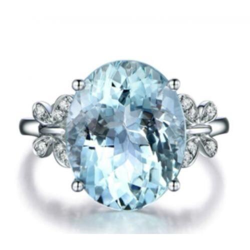 925 zilveren mooie ring met ovale aquamarine