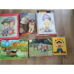 8 oude kinder puzzels clown panda kippen poezen hond enz