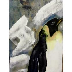 Pinguin op hout geschilderd