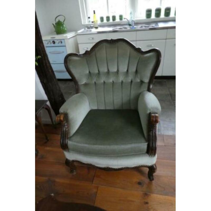 Barok bankstel stoel + tafel groen jaren 60 vintage met 145