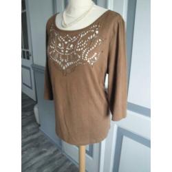 Camel suedine top MISS ETAM in maat XL