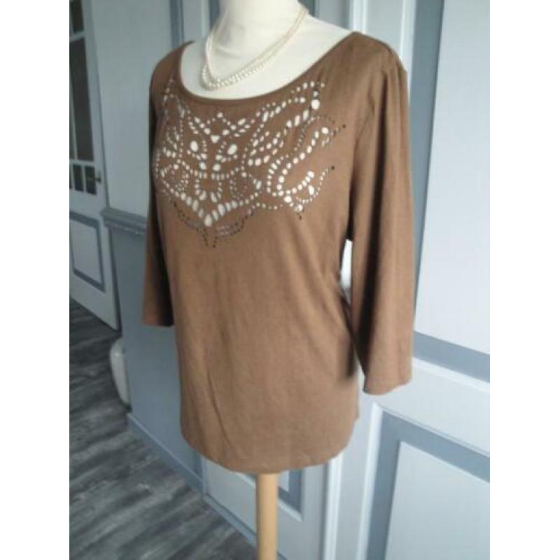Camel suedine top MISS ETAM in maat XL