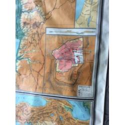 Zeer grote oude landkaart Palestina 188x 140 cm oude school