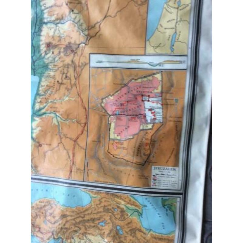 Zeer grote oude landkaart Palestina 188x 140 cm oude school