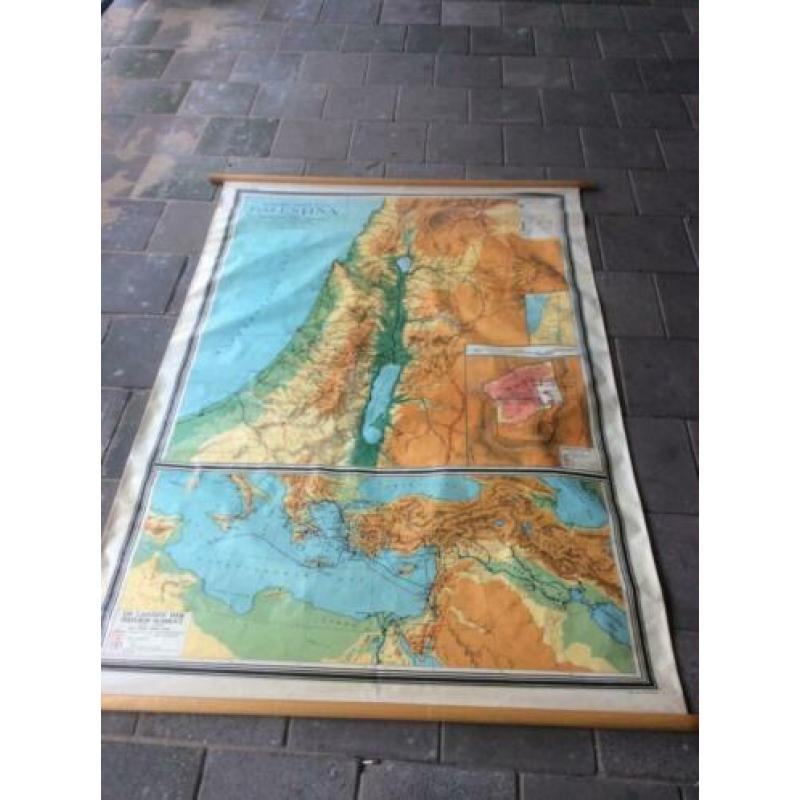 Zeer grote oude landkaart Palestina 188x 140 cm oude school