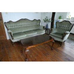 Barok bankstel stoel + tafel groen jaren 60 vintage met 145