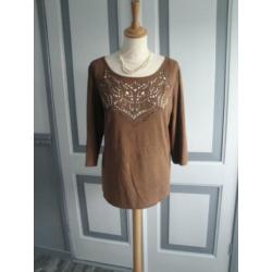 Camel suedine top MISS ETAM in maat XL