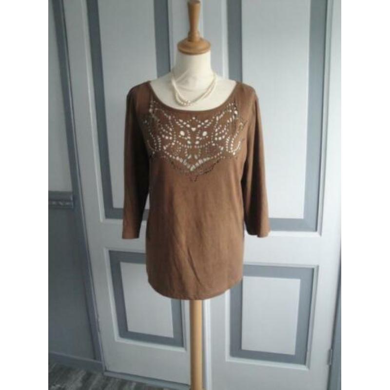 Camel suedine top MISS ETAM in maat XL