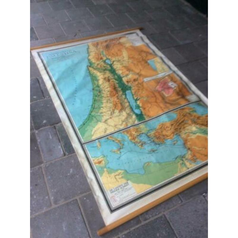 Zeer grote oude landkaart Palestina 188x 140 cm oude school