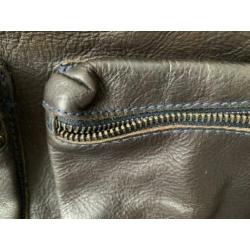 Cowboysbag the bag donkerbruin met blauwe stiksels
