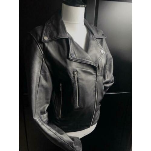 Nieuw Biker jasje leer Zara maat L 38/40 zwart leren jasje