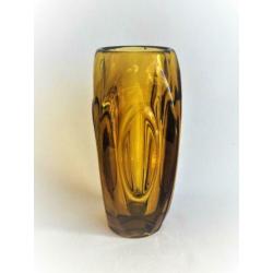 Rosice Sklo Union Amber Lens Vaas, Rudolf Schrotter, 1955