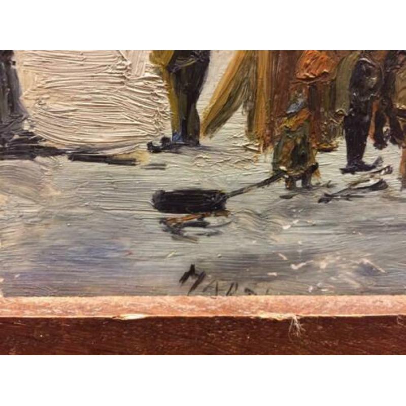 Tegel schilderij Nederland winter gesigneerd