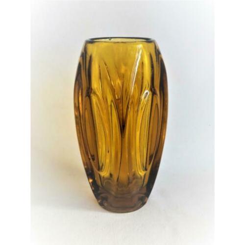 Rosice Sklo Union Amber Lens Vaas, Rudolf Schrotter, 1955