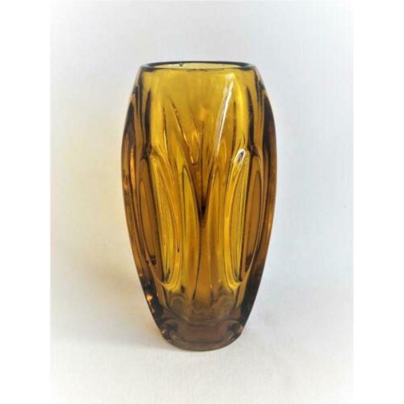 Rosice Sklo Union Amber Lens Vaas, Rudolf Schrotter, 1955