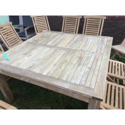 Teak tuintafel 150/150 cm, in nette staat