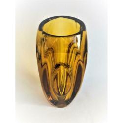 Rosice Sklo Union Amber Lens Vaas, Rudolf Schrotter, 1955