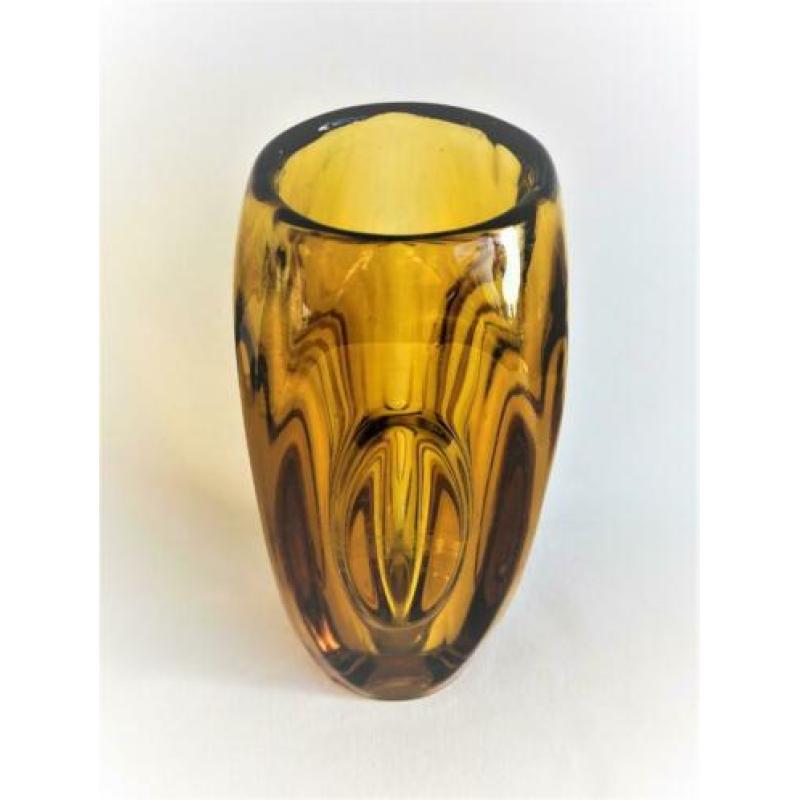 Rosice Sklo Union Amber Lens Vaas, Rudolf Schrotter, 1955