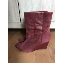 Zara rode wedge sleehak laarzen suède maat 41 zgan