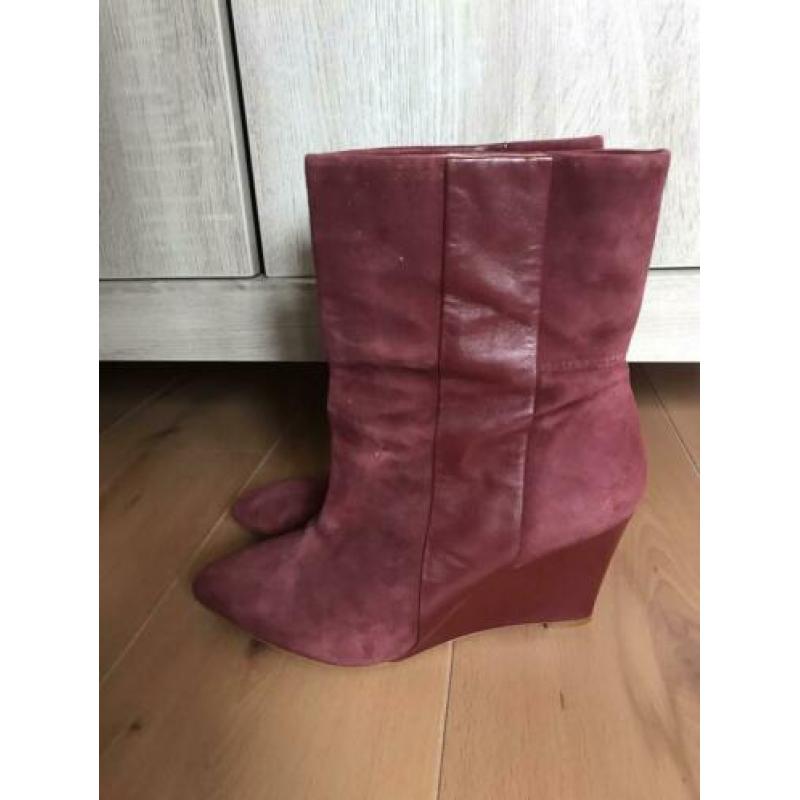 Zara rode wedge sleehak laarzen suède maat 41 zgan
