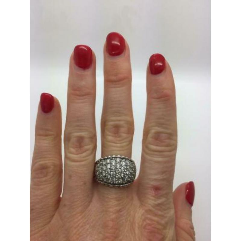 H433 Prachtige zilveren ring met strass maat 20
