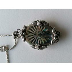 Antieke zilveren medaillon & zilveren ketting