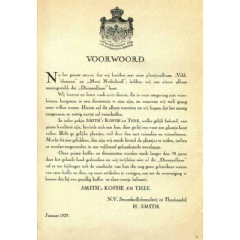 1929 Dierenalbum Stoomkoffiebranderij theehandel H. Smith