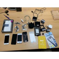 Partij oude Iphone's en onderdelen, car houders etc