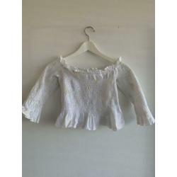 Zara witte volant bardot top maat M NIEUW