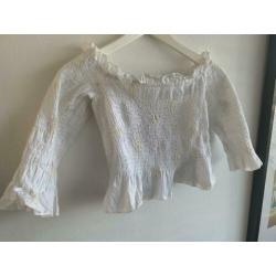 Zara witte volant bardot top maat M NIEUW