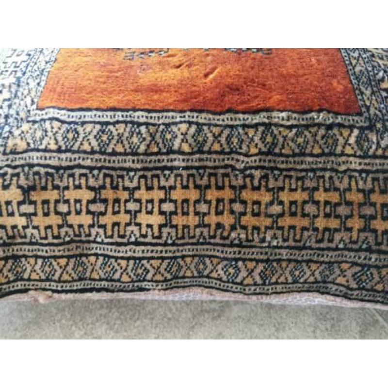 Handgeknoopt Perzisch vierkant gevuld kussen oranje vintage