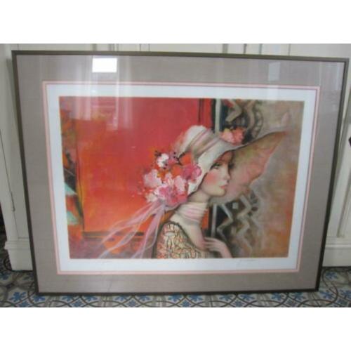 89x70 cm Schilderij van dame, gesigneerd en genummerd