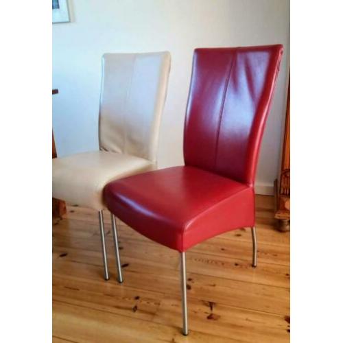 6 eetkamerstoelen leer / rvs 4x rood en 2x wit