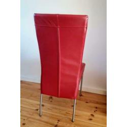 6 eetkamerstoelen leer / rvs 4x rood en 2x wit