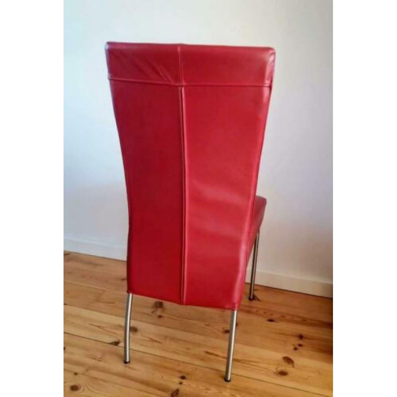 6 eetkamerstoelen leer / rvs 4x rood en 2x wit