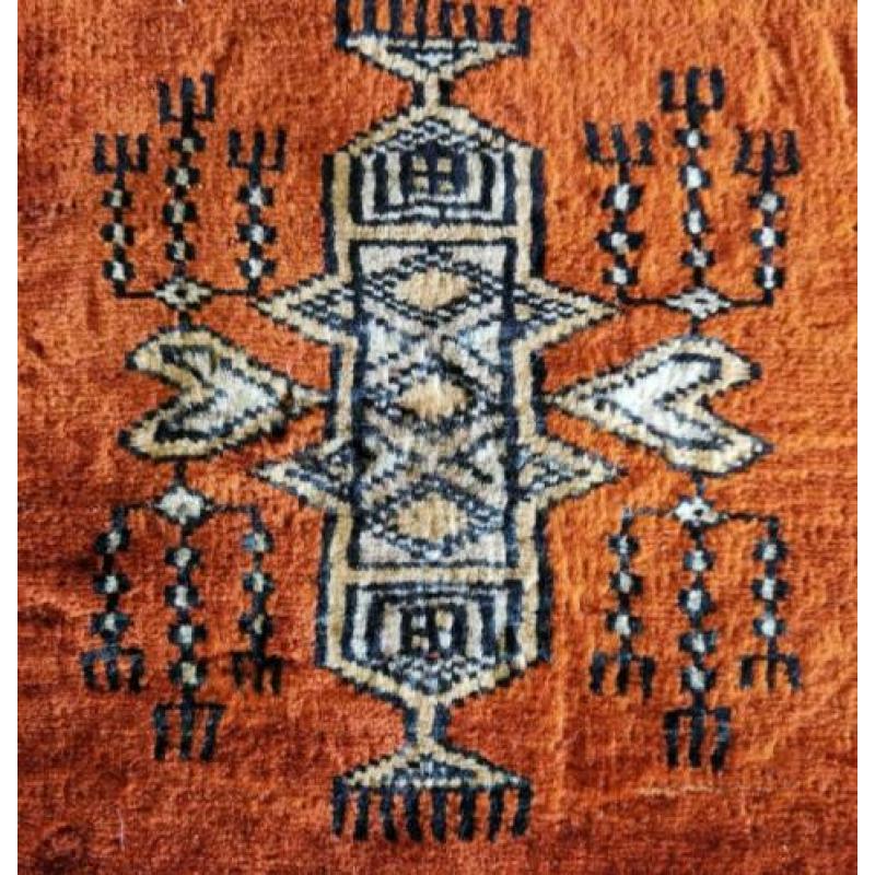 Handgeknoopt Perzisch vierkant gevuld kussen oranje vintage