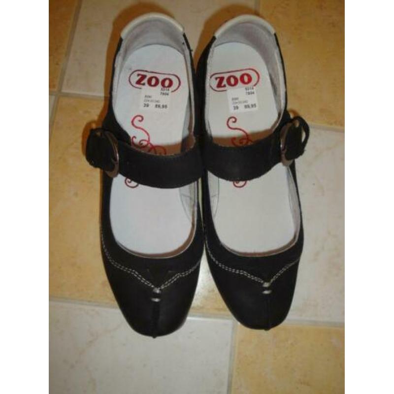 Zwarte leren schoenen van ZOO maat 39 (nieuwstaat)