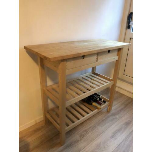 Houten roltafel met lades