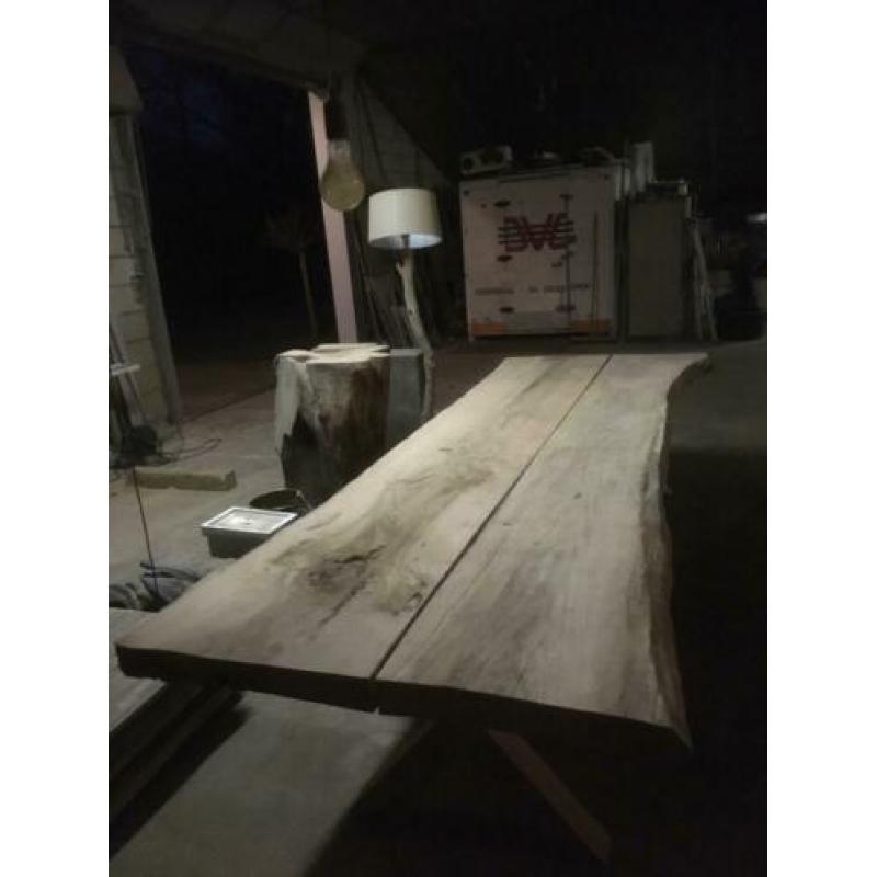 Massief eiken boomstamtafel, 365cm, dikte 8cm, nieuw!!