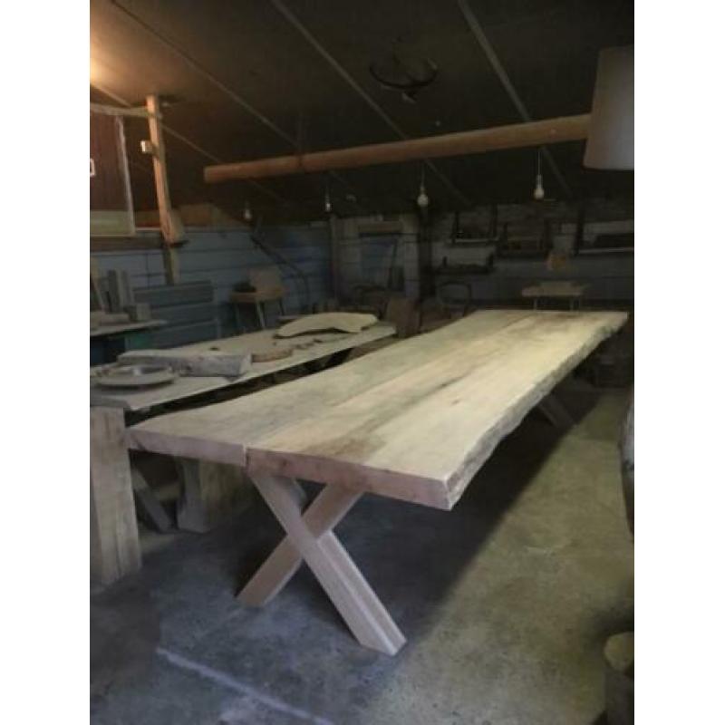 Massief eiken boomstamtafel, 365cm, dikte 8cm, nieuw!!