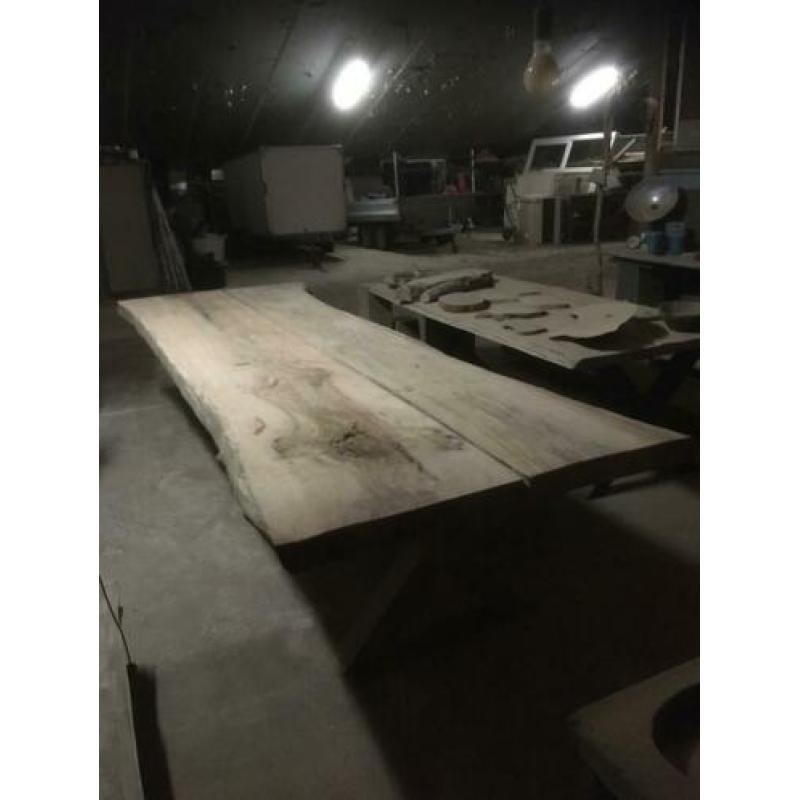 Massief eiken boomstamtafel, 365cm, dikte 8cm, nieuw!!