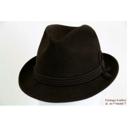 Vintage Gleufhoed Patterson en Co. zeer donker bruin 56
