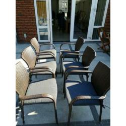 6 tuinstoelen, stapelbaar, merk Bukatchi, incl zitkussens