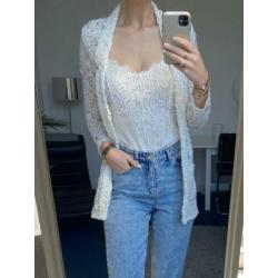 Witte kanten blazer lace colbert lang XS/S 34 36 ZGAN