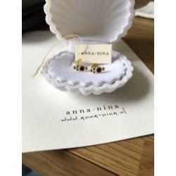 Anna Nina oorbellen goud verguld zilver 925 nieuw paar onyx