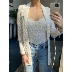 Witte kanten blazer lace colbert lang XS/S 34 36 ZGAN
