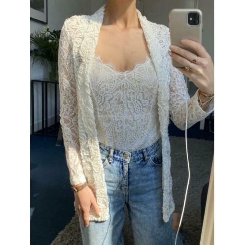 Witte kanten blazer lace colbert lang XS/S 34 36 ZGAN