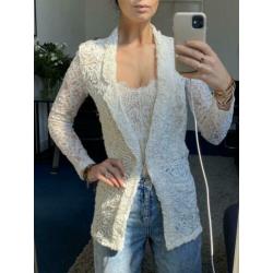 Witte kanten blazer lace colbert lang XS/S 34 36 ZGAN